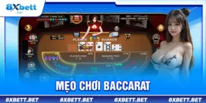 Bố cục một bàn baccarat 8xbet với ba vùng đặt cược Cái, Con và Hoà